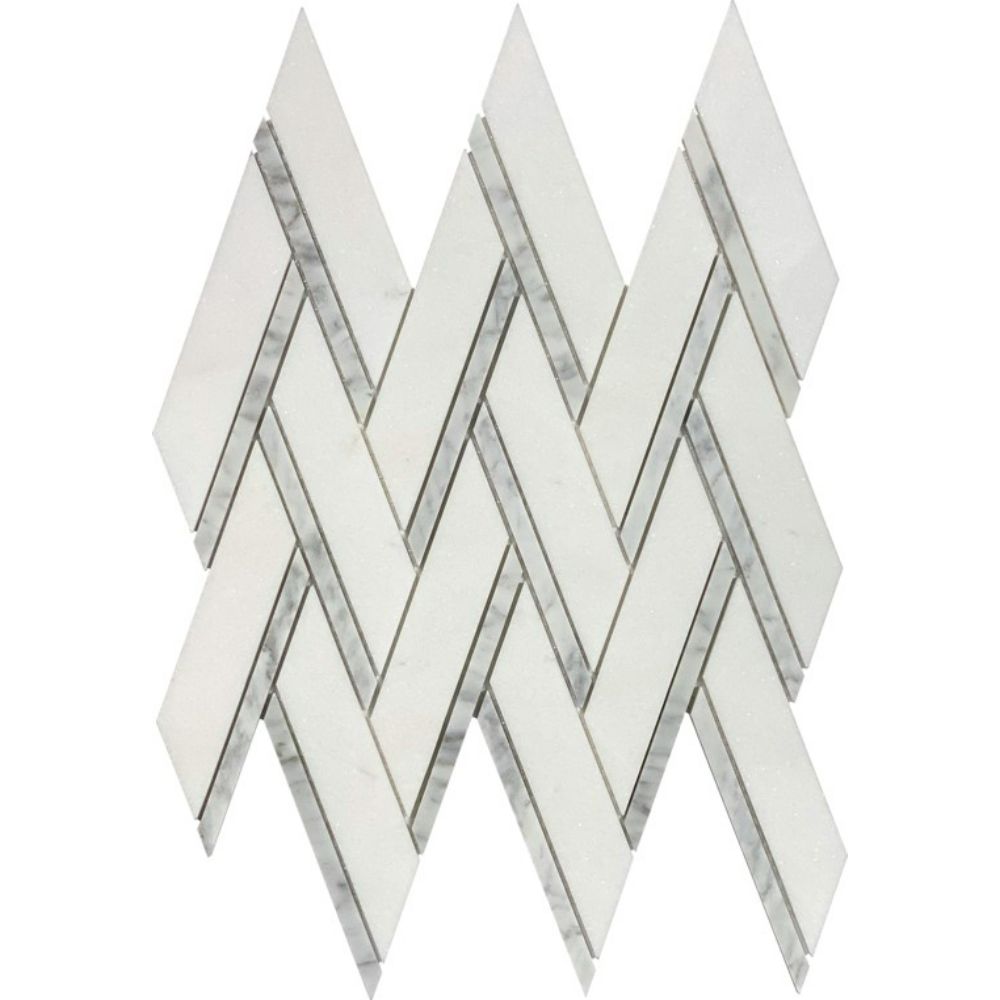 Belluno Designs LYN-THCP Celest 2" x 6" Thassos Herringbone Mosaic Polished Wall & Floor Tile